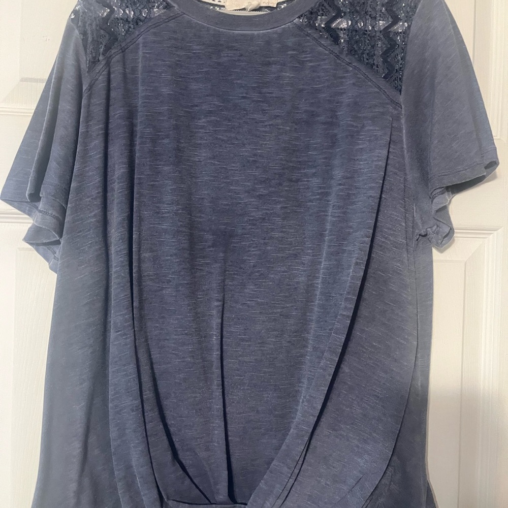 Rewind Gray Tie Front Short Sleeve T-Shirt